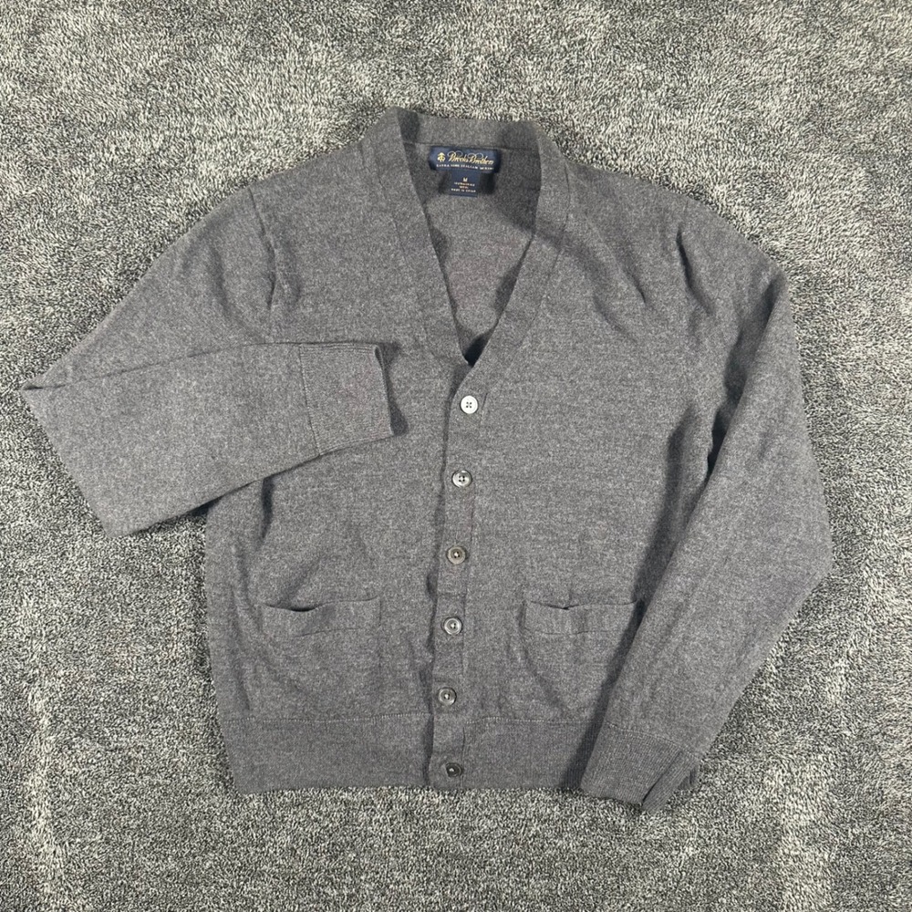 Brooks Brothers Cardigan Women M Grey Wool Button Down V-Neck Sweater Teacher